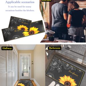 Sunflower Kitchen Mat, 2 Pieces Soft Sunflower Kitchen Rugs Washable Kitchen Floor Mats Kitchen Decor Rugs for in Front of Sink, Hallway, Laundry Room(47.4"x15.7"+23.6"x15.7") - 0.2" Thick Polyester