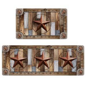 ailuer farmhouse wood kitchen rugs mats set of 2 rustic texas star anti-fatigue cushioned kitchen floor mat non-slip backing washable kitchen rugs set office laundry, 17inchx29.5inch+17inchx47inch
