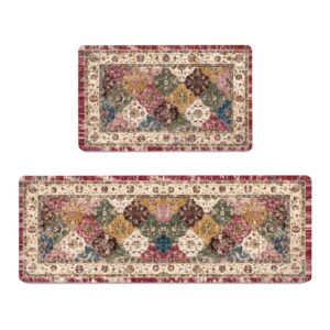 chiinvent boho style kitchen rugs and mats set of 2,retro farmhouse kitchen mats for sink,cushioned anti-fatigue comfort kitchen waterproof non-skid,laundry area rugs runner 17.3"x28"+17.3"x47"