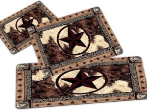 western kitchen rug sets 3 piece texas star on wood panel rustic country comfort mat farmhouse vintage floor mats washable doormat anti fatigue non-slip kitchen runner rugs bedroom area carpet,brown