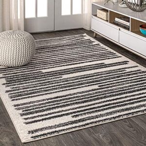jonathan y moh207a-4 khalil modern berber stripe indoor farmhouse area -rug bohemian minimalistic striped easy -cleaning bedroom kitchen living room non shedding, 4 x 6, cream,black