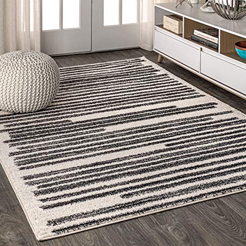 JONATHAN Y MOH207A-4 Khalil Modern Berber Stripe Indoor Farmhouse Area -Rug Bohemian Minimalistic Striped Easy -Cleaning Bedroom Kitchen Living Room Non Shedding, 4 X 6, Cream,Black