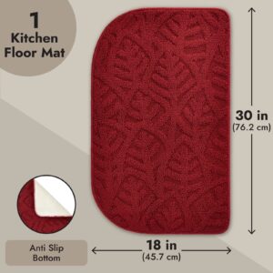 Farmlyn Creek Slip-Resistant Kitchen Floor Mat, Half Round Red Kitchen Rug with Rubber Backing for Office, Sink, Laundry Room, Home Decor, Machine Washable, Red (18x30 Inches)