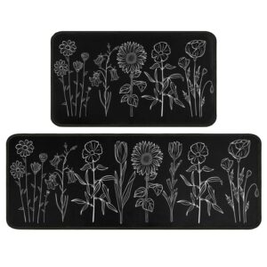 znutrce farmhouse flower kitchen mats for floor set of 2,anti fatigue mats for kitchen floor,comfort standing floral kitchen rugs and mat,non-slip washable cushioned anti fatigue rug.17"x47"+17"x30"