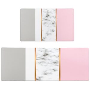 fnlndo pink kitchen rugs and mats for floor white grey marble anti fatigue kitchen rugs set of 2 modern art non-skid washable kitchen mats for kitchen sink laundry (pink, 17.5"x29.5"+17.5"x47")