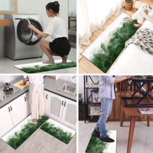 Bulijojo Anti Fatigue Kitchen Floor Mats Set of 2 Waterproof Kitchen Sink Runner Rug Standing Mat Cushioned Kitchen Rugs Comfort Doormat 17"x47"+17"x28" (Moss Green)