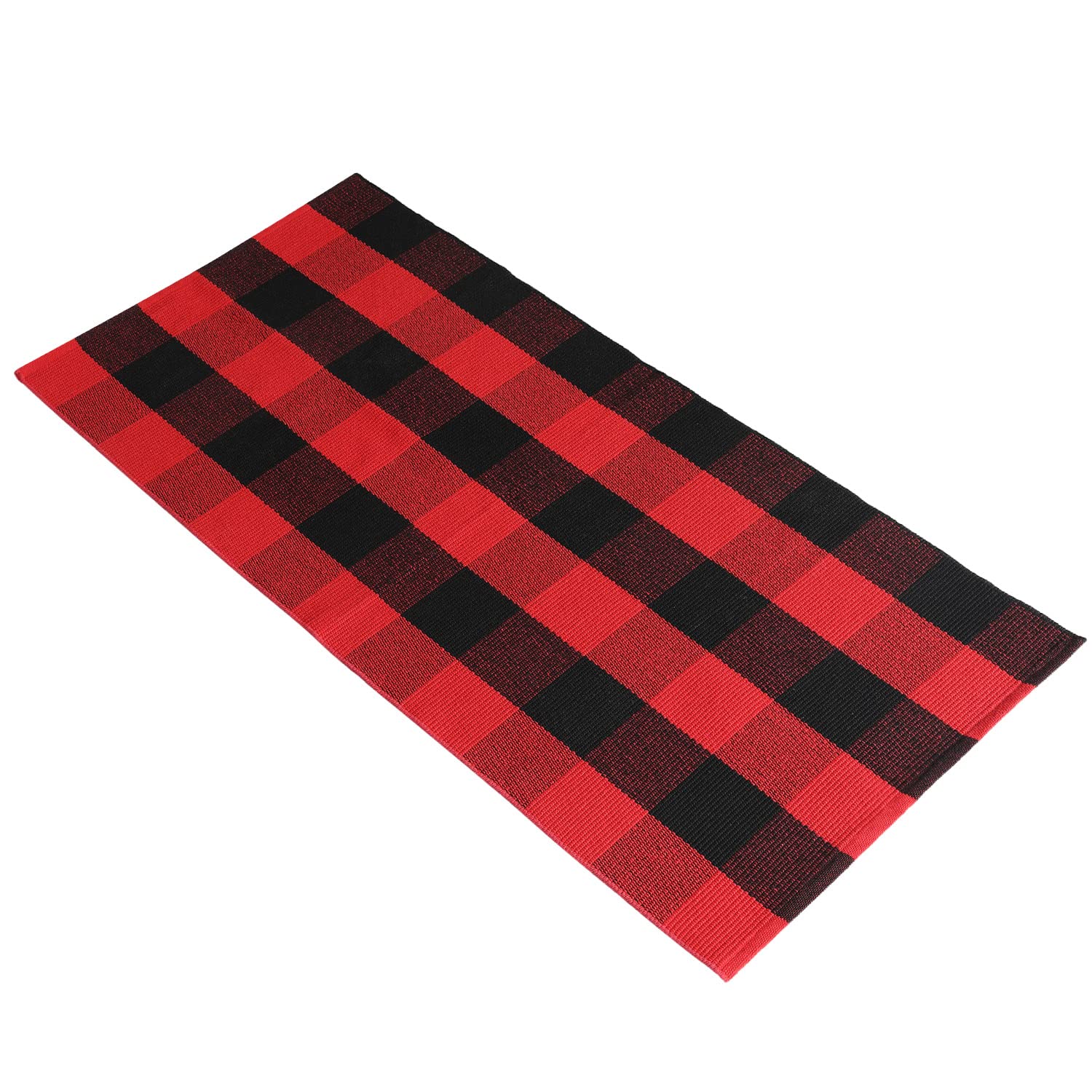 VUDECO Christmas Rug 23.5” x 52” Black and Red Buffalo Plaid Rug Outdoor Indoor, Christmas Door Mats Decor for Front Door Christmas Welcome Mat Christmas Kitchen Rug Decoration