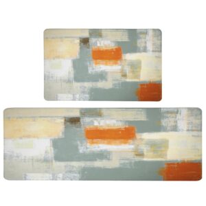 orange kitchen rugs and mats set of 2 cushioned anti-fatigue kitchen floor mat 0.4 inch thick burnt orange grey kitchen mat pvc non-slip waterproof standing mat for sink,laundry, 17x28+17x47 inch