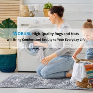 WOBUBU Kitchen Rugs Sets of 3 Washable Kitchen Mats for Floor 3 Piece Kitchen Rug Set Non Slip Kitchen Runner Carpets for Laundry Room Entryway Grey