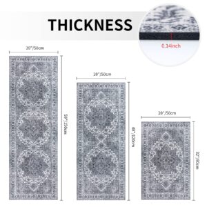 WOBUBU Kitchen Rugs Sets of 3 Washable Kitchen Mats for Floor 3 Piece Kitchen Rug Set Non Slip Kitchen Runner Carpets for Laundry Room Entryway Grey