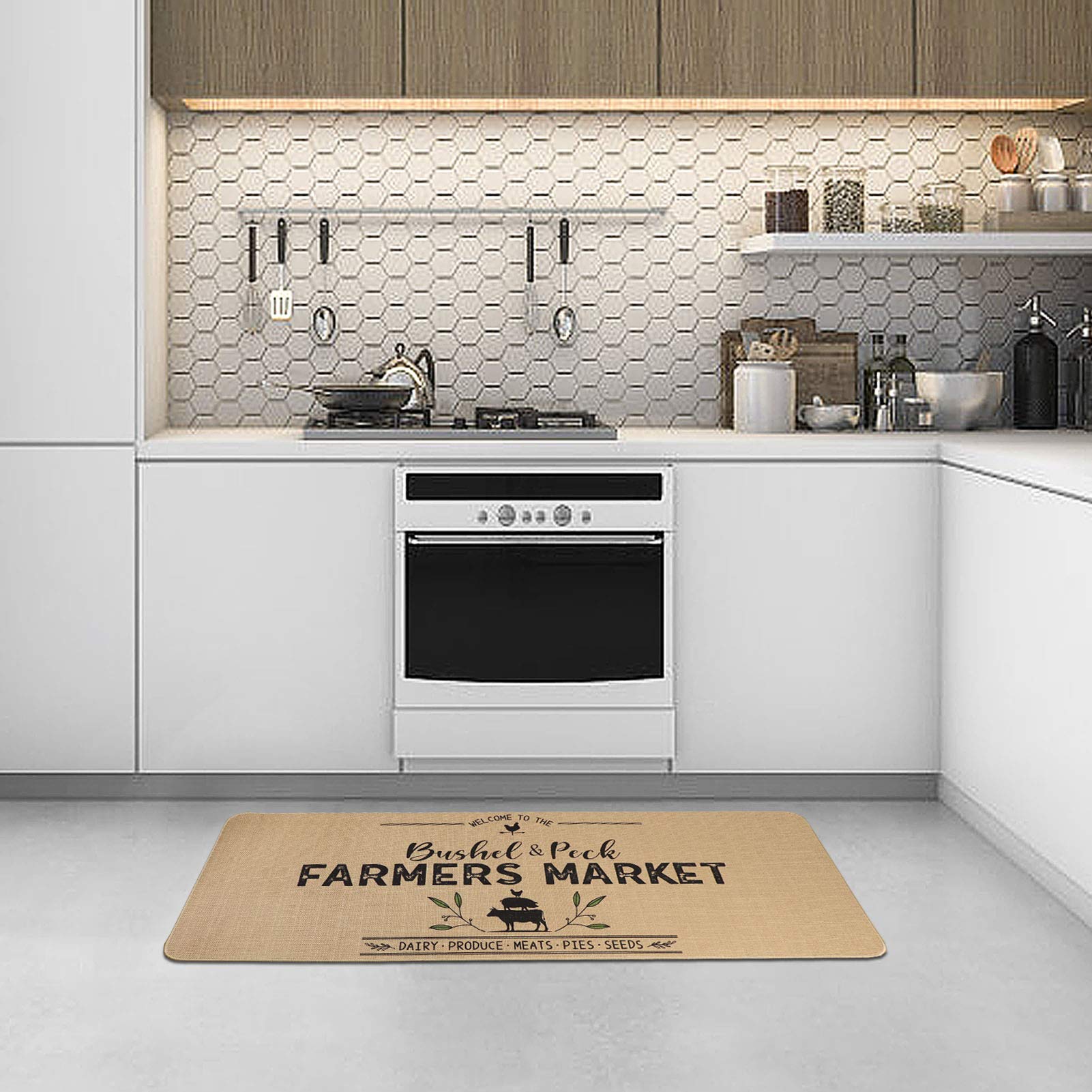 Falflor Farmhouse Kitchen Rugs Set 2 Pieces Non Slip Stain Resistant Cushioned Comfort Standing Mats Easy to Clean (18"x 30"+18"x 48")