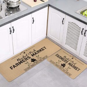 Falflor Farmhouse Kitchen Rugs Set 2 Pieces Non Slip Stain Resistant Cushioned Comfort Standing Mats Easy to Clean (18"x 30"+18"x 48")