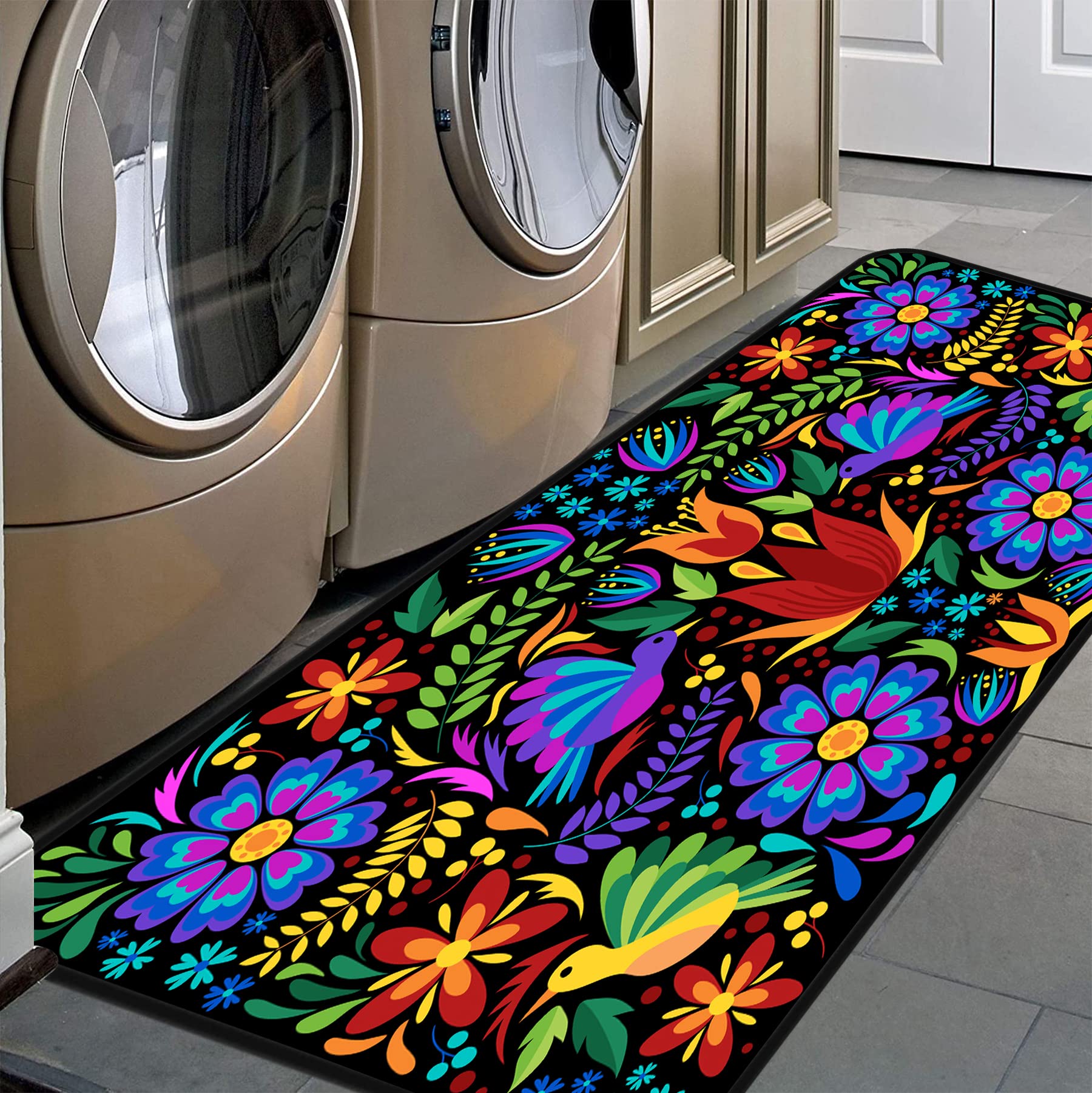 GISPOG Floral Mexican Birds Kitchen Rugs Indoor Outdoor Non Slip Kitchen Floor Mats Area Rugs Runner Rug Laundry Room Rug 40x20 in