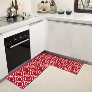 easychan 2 piece carpet rubber backing kitchen mat doormat area rugs (15"x47"+15"x23", red)