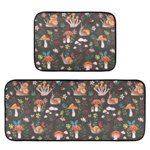 mushroom with snails kitchen mat set of 2 anti fatigue mat, non slip cushioned mat runner rug doormat for kitchen, sink, laundry, bathroom, home decor