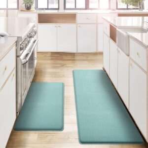 autodeco kitchen mats and rugs set of 2 - cushioned anti-fatigue kitchen rug for floor washable 17"x29" +17"x59", turquoise