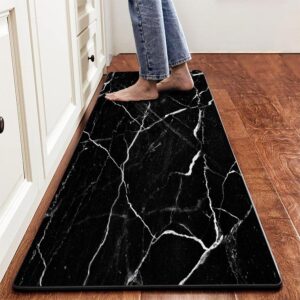 douecish black white marble anti-fatigue kitchen rug runner cushioned pvc leather kitchen mats non slip waterproof kitchen mats for floor home office sink laundry 17.3" w x 47" l