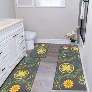 HEBE Floral Kitchen Rug Sets 3 Piece with Runner Non Slip Kitchen Rugs and Mats Washable Kitchen Mats for Floor Boho Area Rugs Doormat Carpet for Hallway Entryway Laundry Living Room