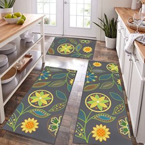 hebe floral kitchen rug sets 3 piece with runner non slip kitchen rugs and mats washable kitchen mats for floor boho area rugs doormat carpet for hallway entryway laundry living room
