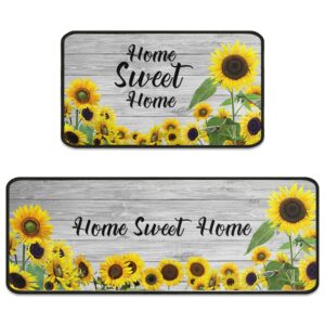 sunflower kitchen rugs 2pcs sunflower home sweet home kitchen mats for indoor farmhouse decorations non slip washable standing kitchen runner mats 17"x30"+17"x47"