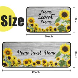 Sunflower Kitchen Rugs 2Pcs Sunflower Home Sweet Home Kitchen Mats for Indoor Farmhouse Decorations Non Slip Washable Standing Kitchen Runner Mats 17"x30"+17"x47"