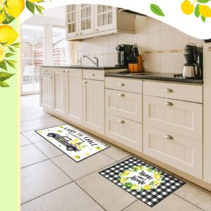 3 Pcs Lemon Themed Kitchen Mat Gnome Rug Boho Non Skid Kitchen Lemon Print Standing Mat Washable Floor Comfort Rubber Runner Rugs for Home Office Sink, 15.8 x 23.6 Inches