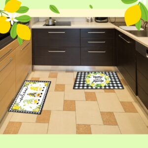 3 Pcs Lemon Themed Kitchen Mat Gnome Rug Boho Non Skid Kitchen Lemon Print Standing Mat Washable Floor Comfort Rubber Runner Rugs for Home Office Sink, 15.8 x 23.6 Inches