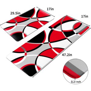 Red Grey Black White Abstract Art Kitchen Rugs and Mats Set of 2 Anti-Fatigue Cushioned Kitchen Floor Mat Non-Slip Backing Washable Kitchen Rugs Set for Home Office Laundry