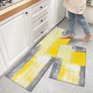 Yellow Kitchen Rugs, Kitchen Mat Kitchen Gadgets, Yellow Abstract Art Runner Rug, Kitchen Mats for Floor, Yellow Kitchen Rug 2PCS, Yellow Kitchen Decor Floor Mats, Kitchen Runner Rug, Anti-Fatigue Mat