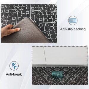 Artnice Anti Fatigue Kitchen Mat 2 Piece, White Floral Trellis Black Kitchen Rugs, Memory Foam Kitchen Floor Mats for Work Place Kitchen Hallway Bedroom Living Room