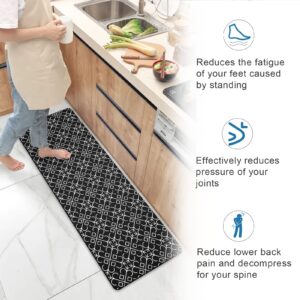 Artnice Anti Fatigue Kitchen Mat 2 Piece, White Floral Trellis Black Kitchen Rugs, Memory Foam Kitchen Floor Mats for Work Place Kitchen Hallway Bedroom Living Room