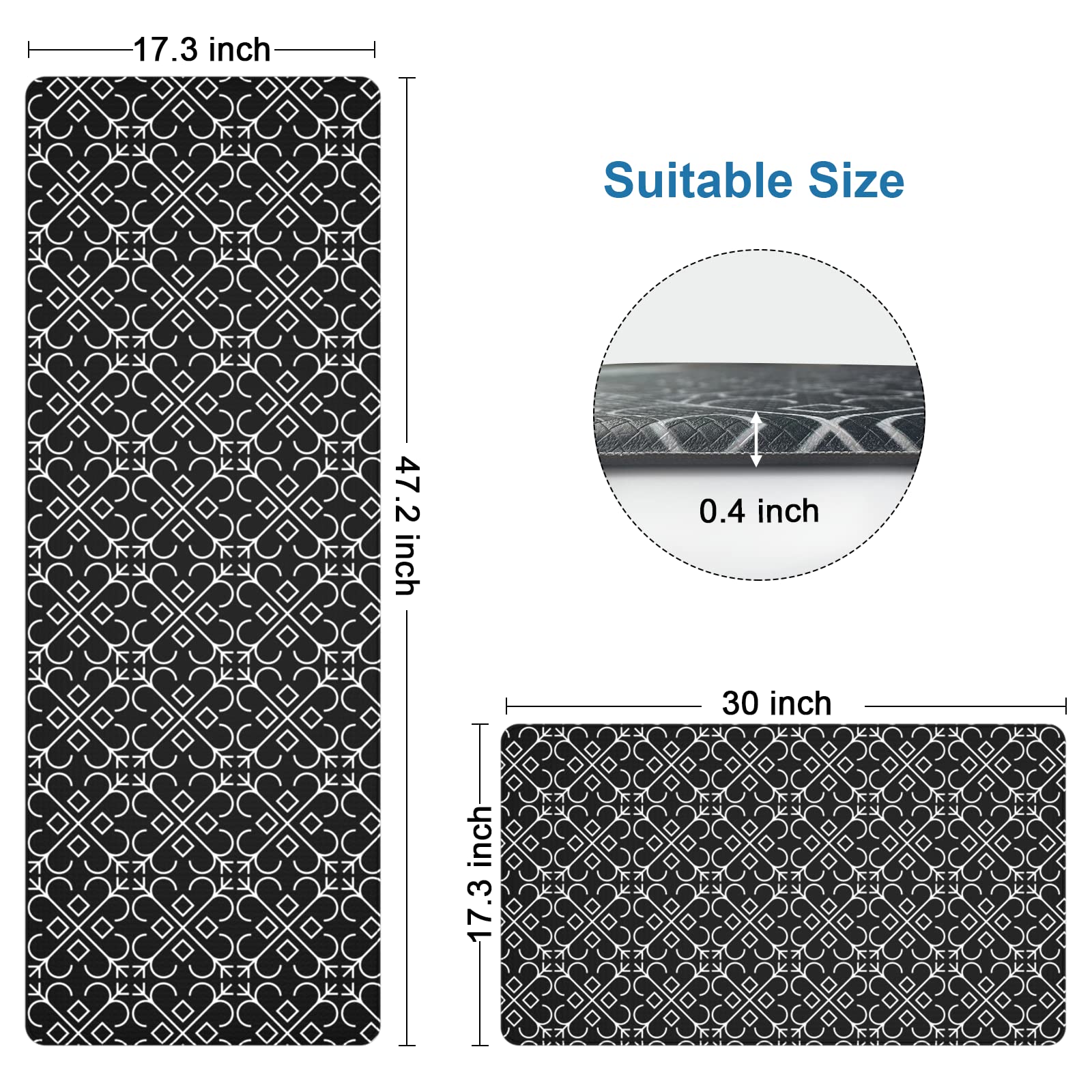 Artnice Anti Fatigue Kitchen Mat 2 Piece, White Floral Trellis Black Kitchen Rugs, Memory Foam Kitchen Floor Mats for Work Place Kitchen Hallway Bedroom Living Room