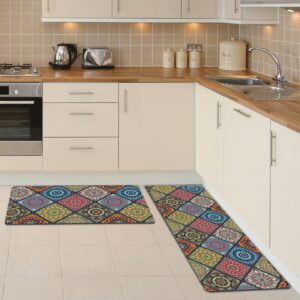 moonysweet boho anti fatigue kitchen rug mat non skid cushioned waterproof non slip pvc leather runner standing mat colorful 17" x 29" (1 piece only)