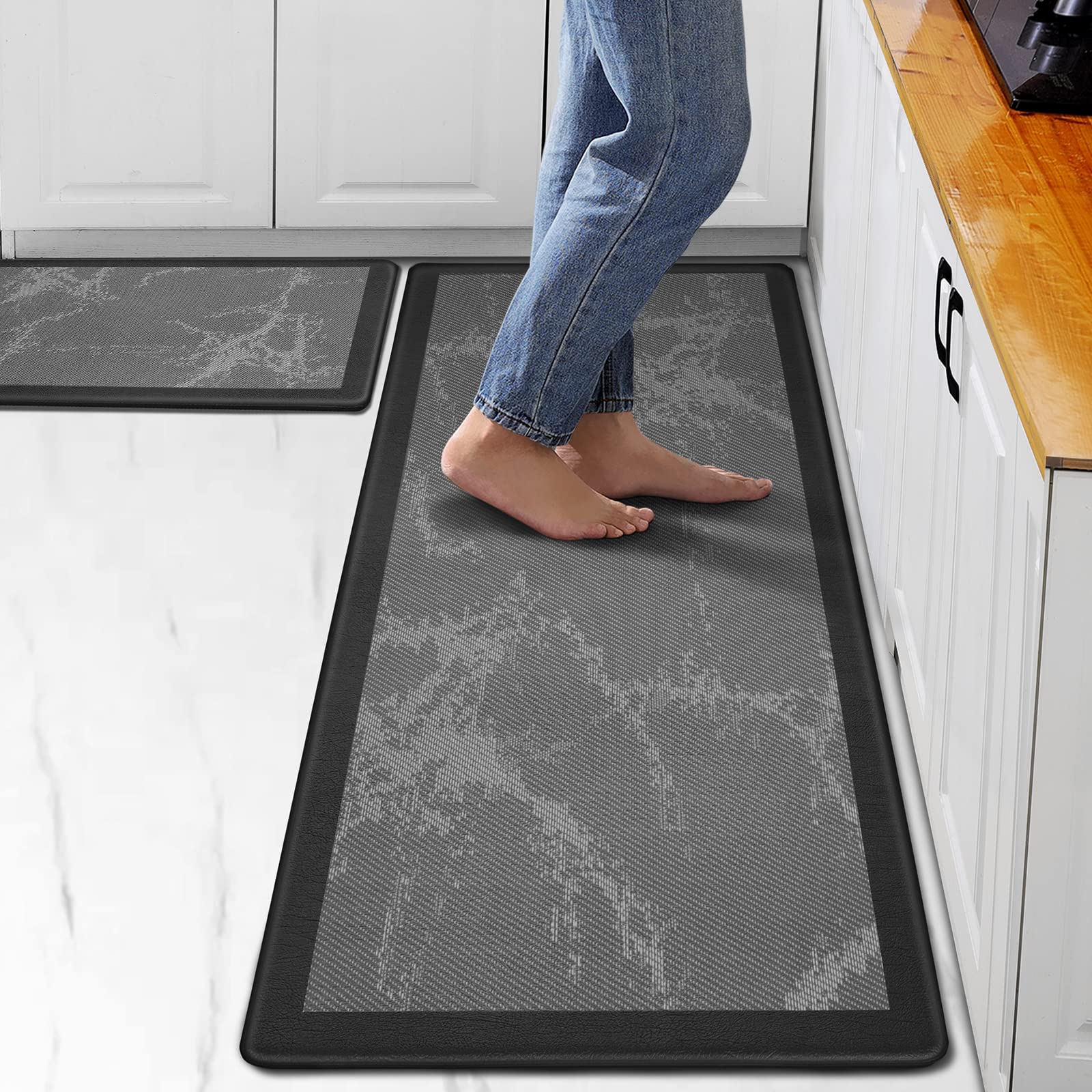 Kitchen Mat Rug for Floor,Kitchen Floor Mats 2PCS Cushion Anti Fatigue Comfort Mat for Home and Standing Desk (Black)