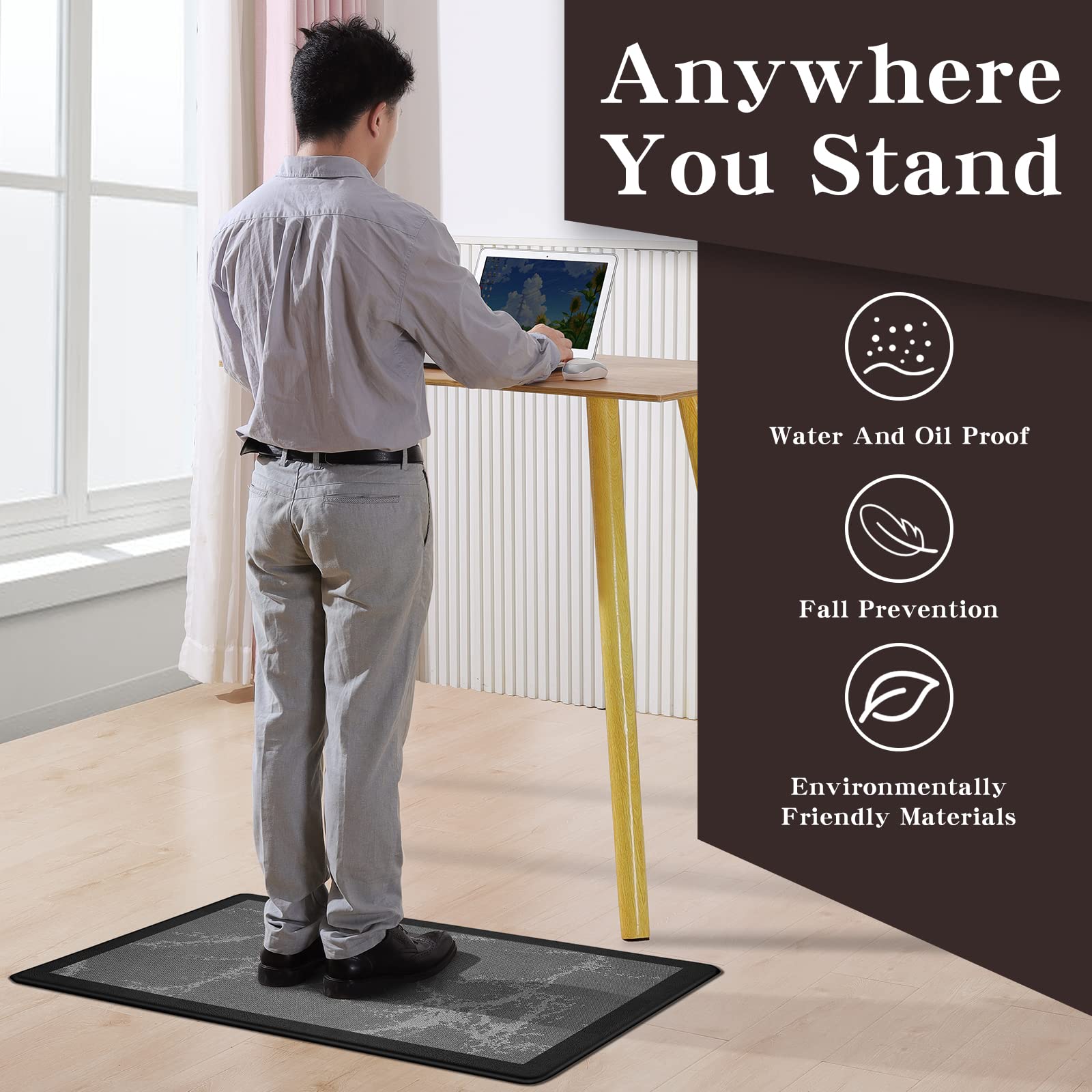 Kitchen Mat Rug for Floor,Kitchen Floor Mats 2PCS Cushion Anti Fatigue Comfort Mat for Home and Standing Desk (Black)