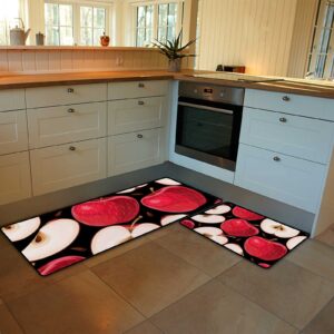 kitchen rugs and mats set of 2 pieces anti fatigue standing mat watercolor red apple black non slip washable comfort flooring carpet runner for kitchen home