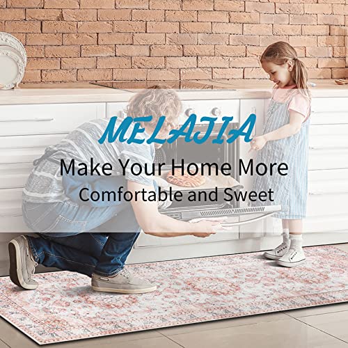 MELAJIA Boho Kitchen Rugs Sets of 3 Non Slip Washable Pink Durability Laundry Room Mat for Washer and Dryer Easy to Wipe Low-Profile Runner Rug for Hallway Entryway Bathroom