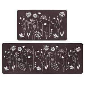 rempry 2 pcs kitchen mat for floor, cushioned anti-fatigue kitchen mats, pvc non-slip waterproof kitchen rugs set for kitchen, office, sink, 17"x47"+17"x29" (black)