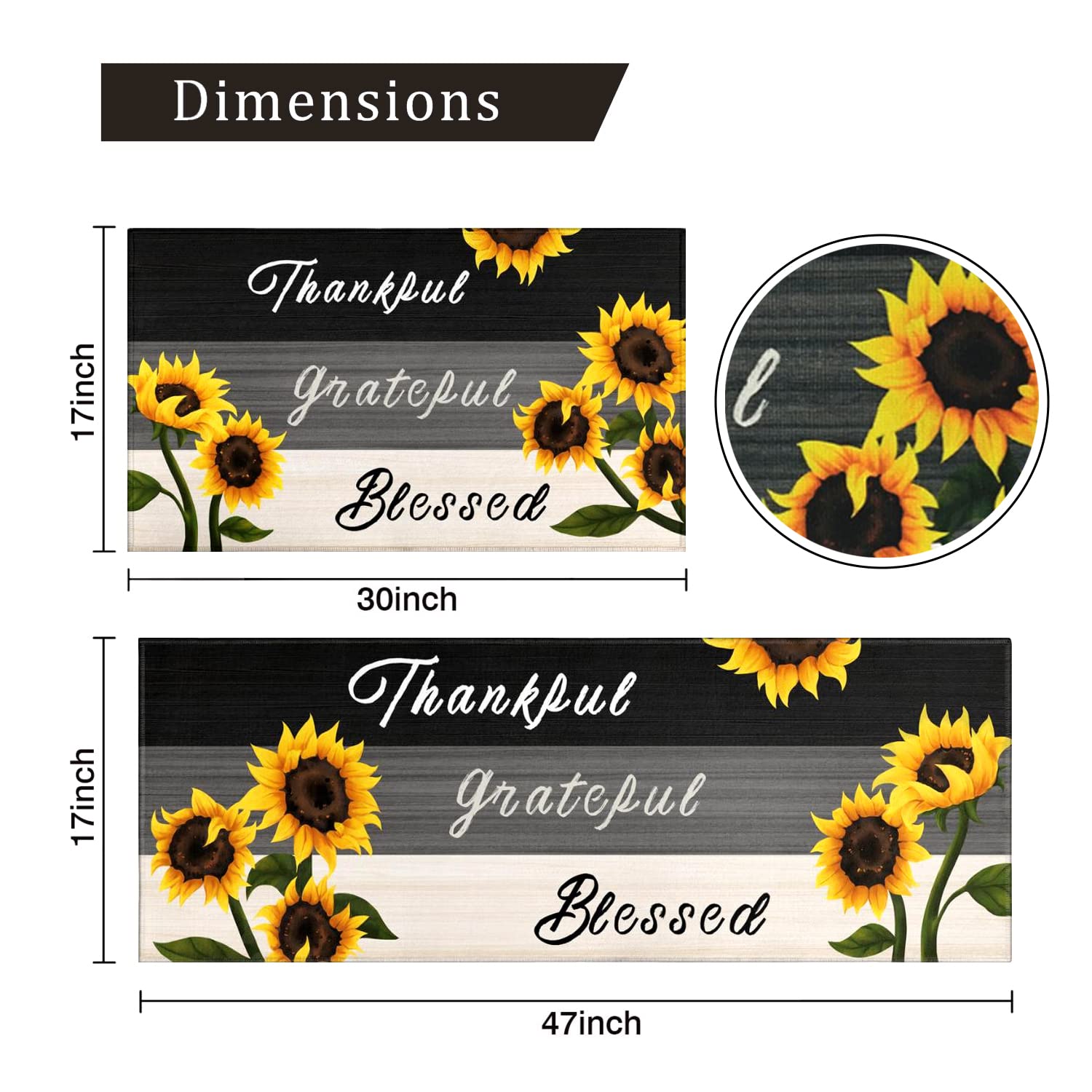 Mufunne Sunflower Kitchen Rugs, Sunflower Decor Sunflower Rugs for Kitchen, Country Sunflower Kitchen Decor Accessories Things - Sunflower Rugs and Mats, Kitchen Mat Set of 2, 17x30 and 17x47 Inch