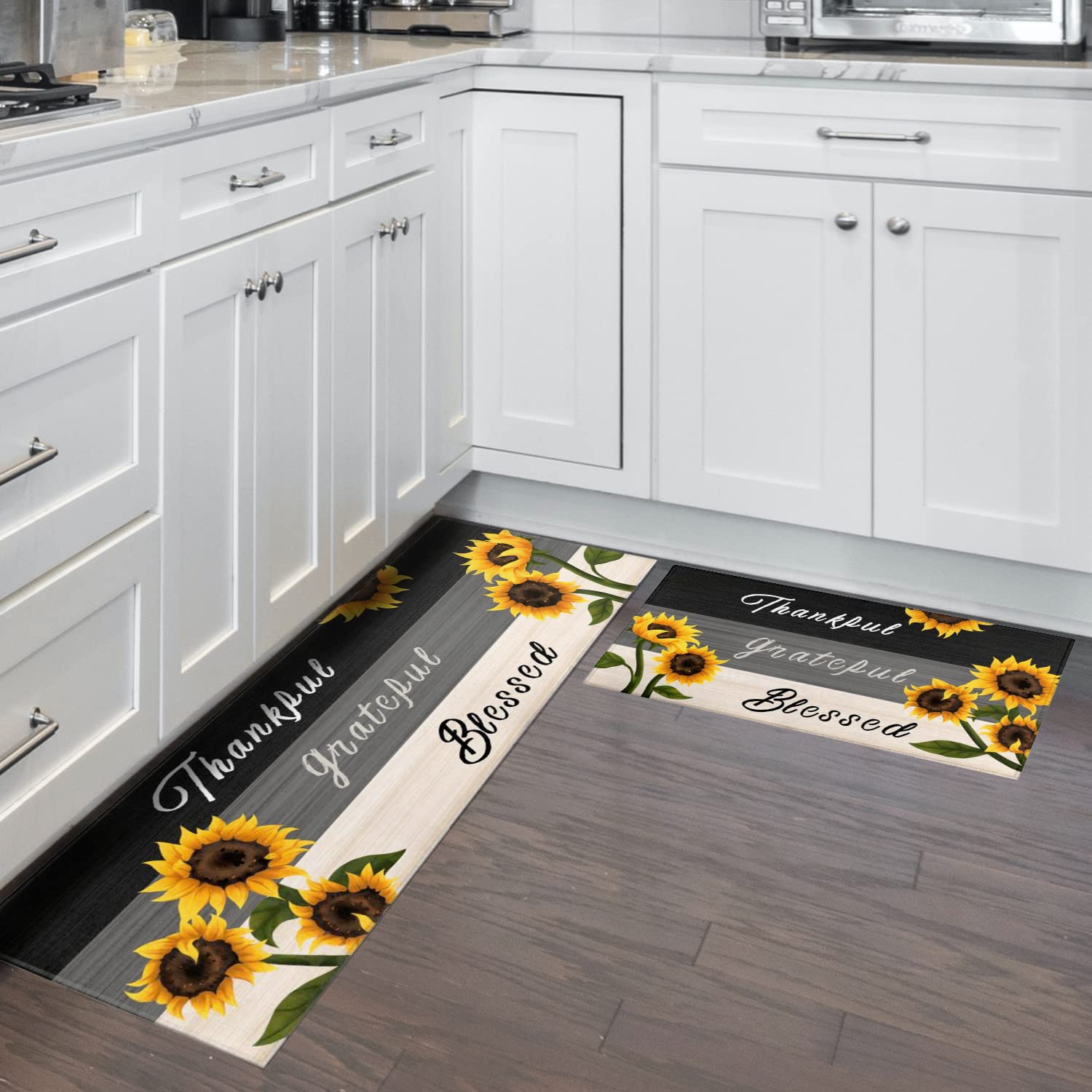 Mufunne Sunflower Kitchen Rugs, Sunflower Decor Sunflower Rugs for Kitchen, Country Sunflower Kitchen Decor Accessories Things - Sunflower Rugs and Mats, Kitchen Mat Set of 2, 17x30 and 17x47 Inch