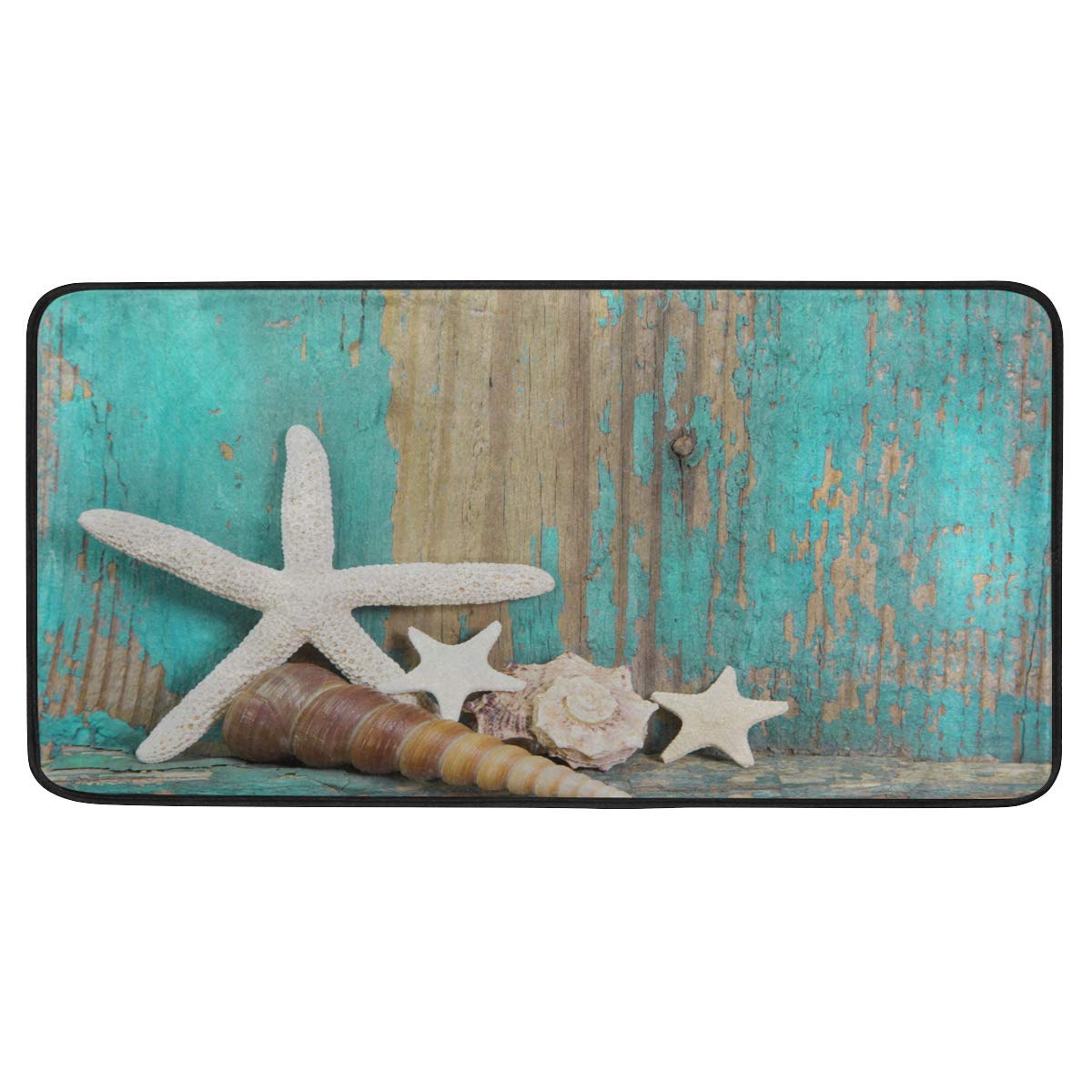 ALAZA Beach Ocean Kitchen Rugs, Kitchen Sink Floor Mat Bath Mat for Kitchen Bathroom Decor 39 x 20 Inch, Rustic Ocean Coastal Starfish Seashells Turquoise