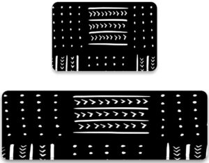 kitchen rug set of 2 mud cloth in black and white mudcloth soft comfort standing mat anti fatigue non skid washable doormat ethnic boho aztec tribal bathroom runner rugs bedroom area carpet,black