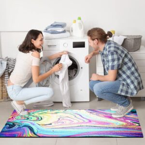 Rainbow Colors Kitchen Rugs Mats Set of 2 Iridescent Marble Art Anti-Fatigue Cushioned Kitchen Floor Mat Non-Slip Backing Washable Kitchen Rugs Set Office Laundry (Rainbow, 17"x29.5"+17"x47")