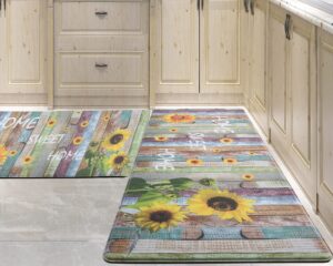 pcsweet home sunflower kitchen mat set of 2 non slip thick kitchen rugs and mats for floor comfort standing mats for kitchen, sink, office, laundry, 17.3"x47"+17.3"x30",multicolor