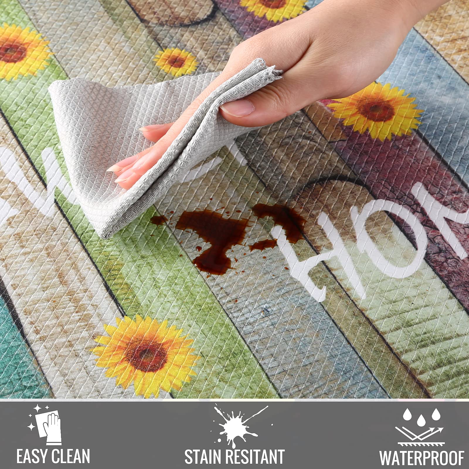 PCSWEET HOME Sunflower Kitchen Mat Set of 2 Non Slip Thick Kitchen Rugs and Mats for Floor Comfort Standing Mats for Kitchen, Sink, Office, Laundry, 17.3"x47"+17.3"x30",Multicolor