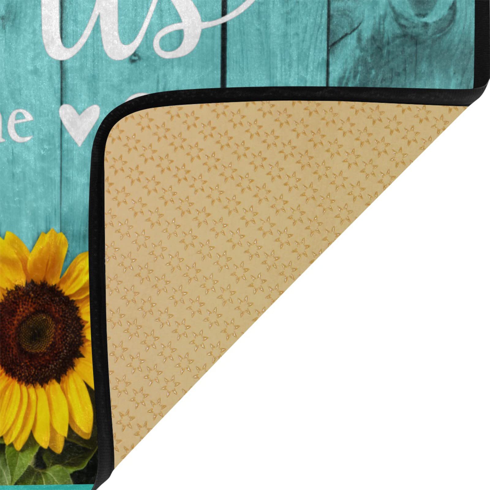 Teal Turquoise Green Wooden Sunflowers Kitchen Rugs Non Slip This is us Our Story Our Home Our Love Kitchen Mats Doormat Bathroom Runner Area Rug for Kitchen Decor, Washable, 39 x 20 Inch