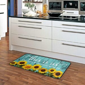 Teal Turquoise Green Wooden Sunflowers Kitchen Rugs Non Slip This is us Our Story Our Home Our Love Kitchen Mats Doormat Bathroom Runner Area Rug for Kitchen Decor, Washable, 39 x 20 Inch