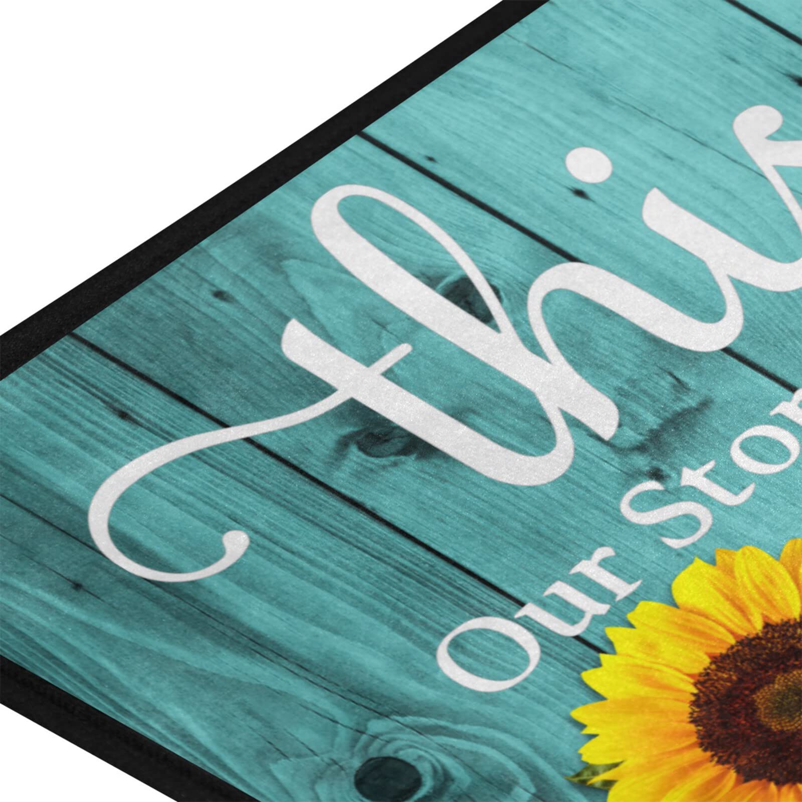 Teal Turquoise Green Wooden Sunflowers Kitchen Rugs Non Slip This is us Our Story Our Home Our Love Kitchen Mats Doormat Bathroom Runner Area Rug for Kitchen Decor, Washable, 39 x 20 Inch