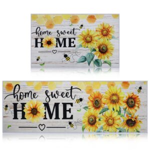 2 pieces sunflower kitchen rugs set kitchen mats non slip rubber backing area sunflower rug home sweet home doormat washable indoor outdoor floor mats country kitchen decor, 17'' x 30'', 17'' x 47''