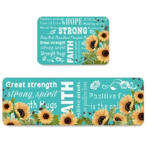 sunflowers hope kitchen rugs and mats 2 pieces,positive attitude words turquoise decorative carpet floor mat for home area runner non slip doormat